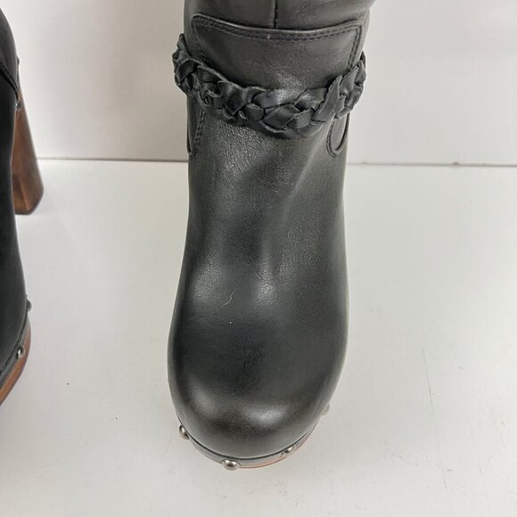 Ugg Savanna Clog Boots Women's Black Leather Knee High Size 6  Sheepskin Lined - Picture 12 of 16